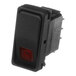 A black rocker switch with a red light.
