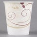 A Solo wax treated paper cold cup with brown swirl designs.