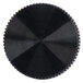 A black circular knob with a silver circular pattern and a hole in the center.