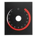 A black circular switch plate with red and white indicators.