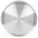 A Vollrath stainless steel lid with a loop handle.