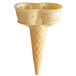 A JOY twin scoop cake cone. A cone shaped ice cream holder with the word JOY on it.