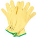 A pair of yellow Cordova cut resistant gloves with green trim.