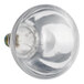 A close up of a clear glass Hatco light bulb with a metal base.