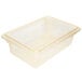A clear plastic Cambro food storage box with a yellow edge and lid.