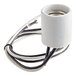A white light socket with a white and black electrical cord attached.