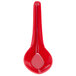 A red GET Melamine soup spoon with a drop of liquid on it.