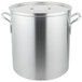 A Vollrath stainless steel boiler/fryer pot with handles and a lid.