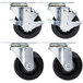 A Beverage-Air 00C28S110A 4 piece caster set with black rubber wheels and black metal.