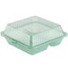 A jade green plastic GET Eco-Takeouts container with 3 compartments and a lid.