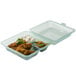A jade green GET plastic container with chicken and vegetables inside.