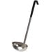 A silver Vollrath ladle with a black Kool Touch handle.