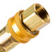 A gold and silver threaded pipe with a gold nut.