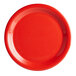 A close-up of a Thunder Group Pure Red Narrow Rim Melamine Plate.