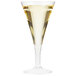 A clear plastic Fineline Tiny Barware champagne flute filled with yellow liquid.