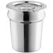 A silver stainless steel 4 Qt. Inset with Lid.