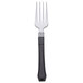 A WNA Comet Reflections Duet stainless steel look plastic fork with a black handle.