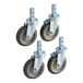A group of four Cres Cor casters with rubber wheels.