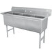 A stainless steel Advance Tabco three compartment sink.