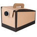 A brown and black cardboard box with a black lid and a handle.