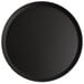 A black round tray with a white background.