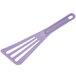 A purple Mercer Culinary slotted turner with a handle.