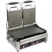 A Cecilware double panini sandwich grill with two flat grill surfaces on a table in a food truck.