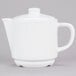 An Arcoroc white porcelain teapot with a handle.