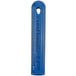 A blue rectangular silicone pan handle sleeve with a hole.