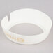A white plastic Tablecraft salad dressing dispenser collar with beige lettering in a white circle.