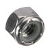 A close-up of a silver Vollrath lock nut with a white plastic ring.