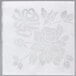 A white Hoffmaster dinner napkin with a floral pattern.