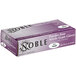A purple box of Noble small powder-free nitrile gloves on a counter.