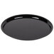 A black round catering tray with a white background.