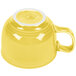 A yellow Fiesta china cup with a white interior and handle.