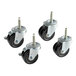 A set of four black Beverage-Air stem casters with black rubber wheels.