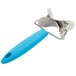 An Ateco stainless steel dough cutter with a blue silicone handle.