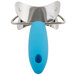 A stainless steel rolling circle cutter with a blue silicone handle.
