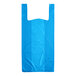A blue plastic 1/6 size T-shirt bag with handles.