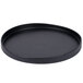 A black round stoneware tray with a circular rim.