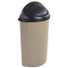 A black Rubbermaid Untouchable half round trash can lid with a swing door.