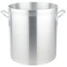A large silver Vollrath stock pot with two handles.