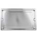 A Vollrath stainless steel rectangular tray with a handle and lid.