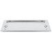 A stainless steel Vollrath Super Pan 3 cook-chill cover with a silver border on a white rectangular tray.