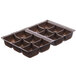 A brown 12-cavity candy tray with 6 compartments.