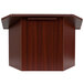 A mahogany tabletop lectern with a wood grained surface.