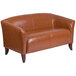 Flash Furniture 111-2-CG-GG Hercules Imperial Cognac Leather Loveseat with Wooden Feet Main Thumbnail 2
