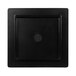 An Elite Global Solutions black square melamine serving board with a silver circle in the center.