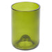 An Arcoroc green wine bottle tumbler with a small bubble in the middle.