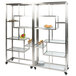 A metal serving cart with clear tempered glass shelves.